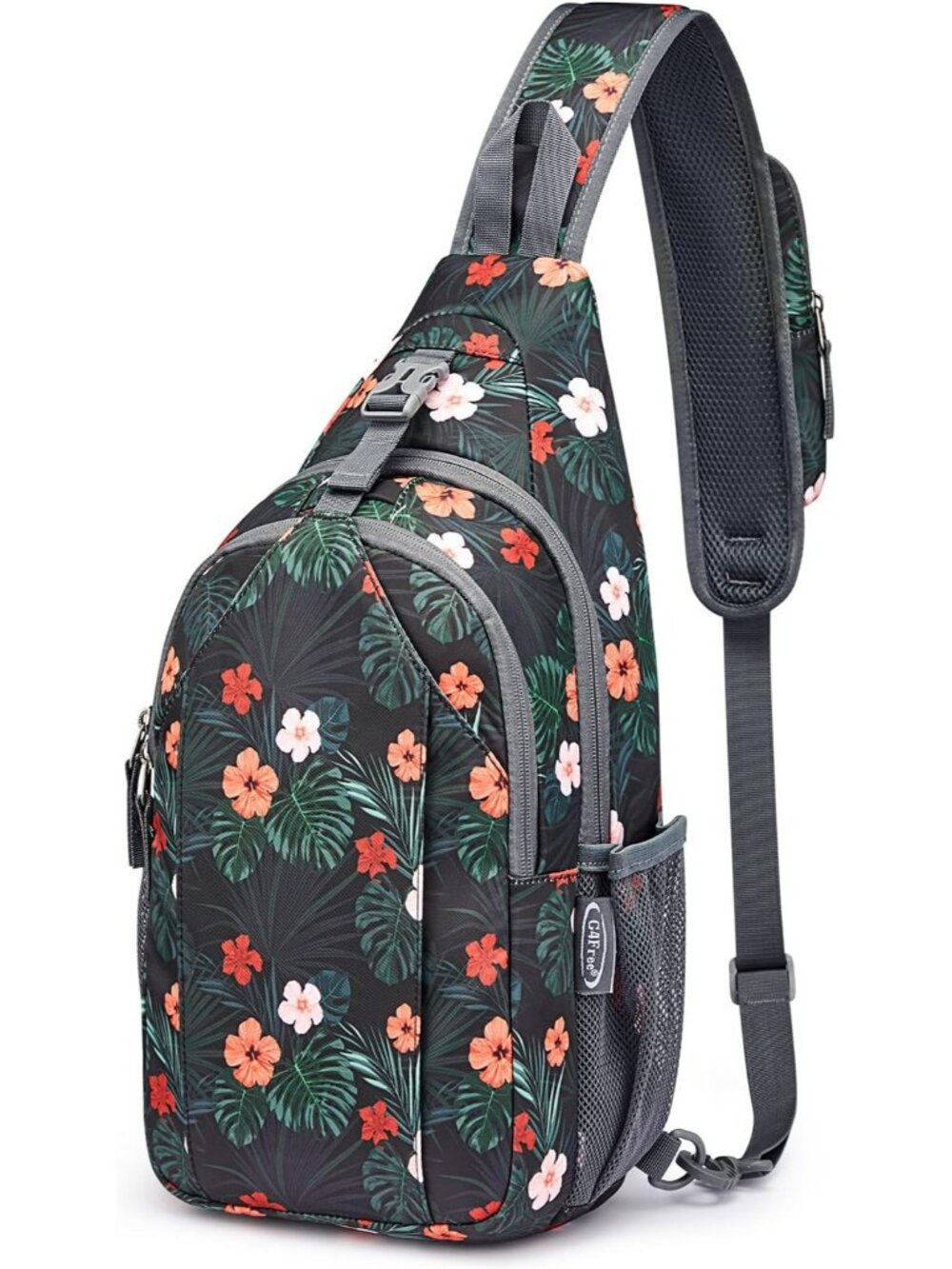 Womens Black Floral RFID Blocking Sling Backpack Crossbody Bag For Hiking Travel